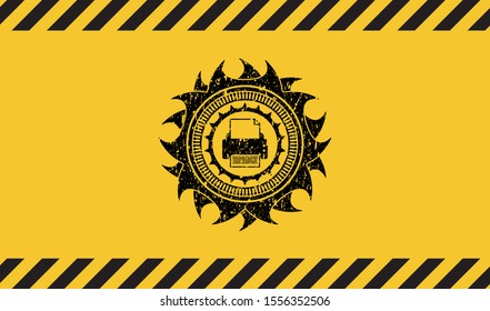 printer icon black grunge emblem, yellow warning sign. Vector Illustration. Detailed.