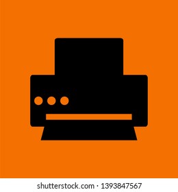 Icono de impresora. Negro sobre fondo naranja. Ilustración vectorial.