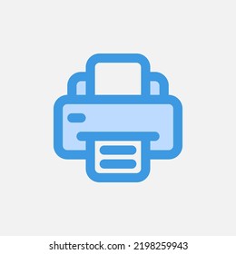 Icono de impresora en azul sobre interfaz de usuario, uso para presentación de aplicación móvil del sitio web