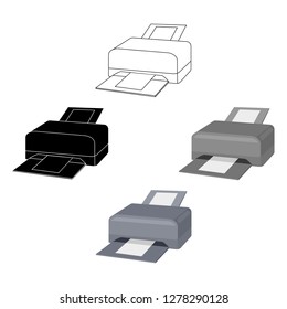 Printer icon in cartoon style isolated on white background. Personal computer accessories symbol stock vector illustration.