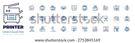 Printer icon collection. Bold line style. Duotone colors. printer, scanner, 3d printer, print, multifunction printer.