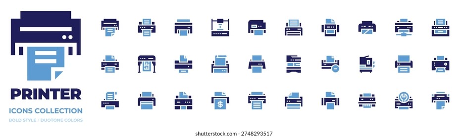 Printer icon collection. Bold style. Duotone colors. print, printer, paper printer, industrial, multifunction, 3d.