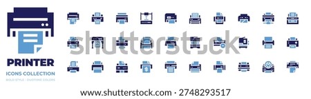Printer icon collection. Bold style. Duotone colors. print, printer, paper printer, industrial, multifunction, 3d.