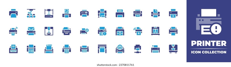 Printer icon collection. Duotone color. Vector illustration. Containing printer, print, printing, warning, printing machine, plotter. 