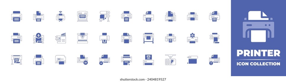 Printer icon collection. Duotone color. Vector and transparent illustration. Containing printer, paper roll, printing machine, offset, subtract, alert, print, printing, plotter.
