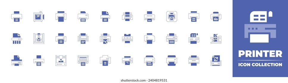 Printer icon collection. Duotone color. Vector and transparent illustration. Containing printer, print, offset, recycled paper.