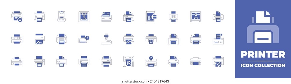Printer icon collection. Duotone color. Vector and transparent illustration. Containing printer, printing, power, serigraphy, fake money.