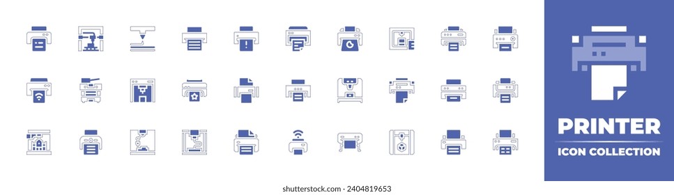 Printer icon collection. Duotone color. Vector and transparent illustration. Containing printer, multifunction printer, architecture, plotter.