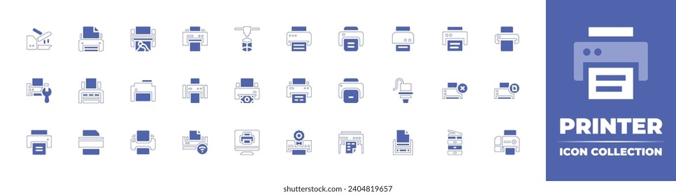 Printer icon collection. Duotone color. Vector and transparent illustration. Containing heat press printer, printer, print, computer, plotter.