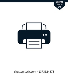 Printer icon collection in glyph style, solid color vector