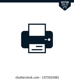 Printer icon collection in glyph style, solid color vector