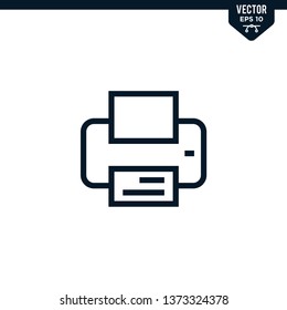 Printer icon collection in outlined or line art style, editable stroke vector