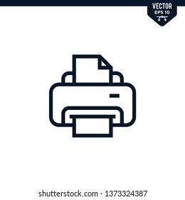 Printer icon collection in outlined or line art style, editable stroke vector