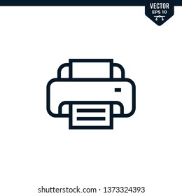 Printer icon collection in outlined or line art style, editable stroke vector
