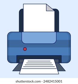 Printer icon concept, Paper printer prints document text. printing data files on paper, business, office equipment technology for printing paper on them, office work and home. Flat vector illustration
