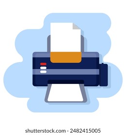 Printer icon concept, Paper printer prints document text. printing data files on paper, business, office equipment technology for printing paper on them, office work and home. Flat vector illustration