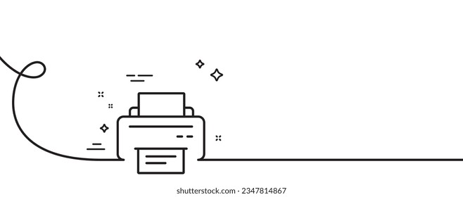 Printer icon. Continuous one line with curl. Printout Electronic Device sign. Office equipment symbol. Printer single outline ribbon. Loop curve pattern. Vector