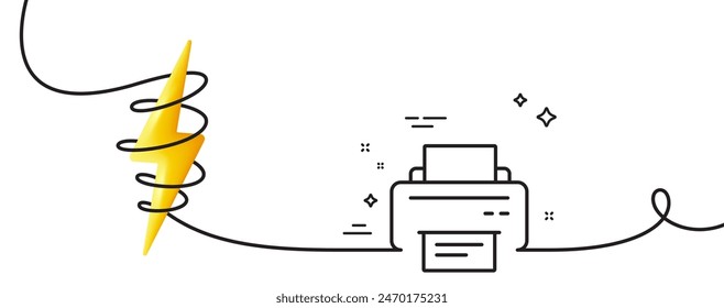 Printer icon. Continuous one line with curl. Printout Electronic Device sign. Office equipment symbol. Printer single outline ribbon. Loop curve with energy. Vector