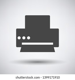 Printer Icon. Dark Gray on Gray Background With Round Shadow. Vector Illustration.