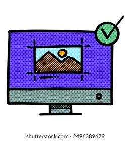Printer icon in doodle sketch lines halftone color vector illustration