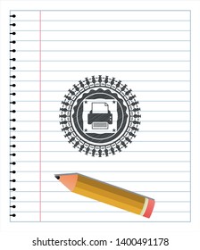 printer icon emblem with pencil effect. Vector Illustration. Detailed.