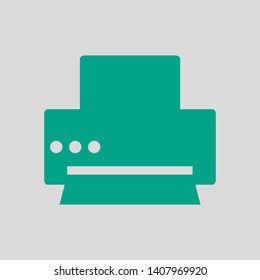 Printer Icon. Green on Gray Background. Vector Illustration.