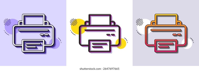 Printer icon. Halftone dotted pattern. Gradient icon with grain shadow. Printout Electronic Device sign. Office equipment symbol. Line printer icon. Various designs. Vector