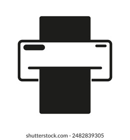 Ilustración del icono de impresora. Diseño en blanco y negro. Gráfico de Vector simple. Símbolo de equipo de oficina.