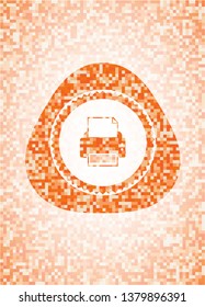 printer icon inside abstract orange mosaic emblem with background