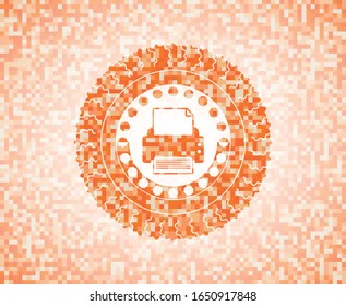 printer icon inside abstract orange mosaic emblem