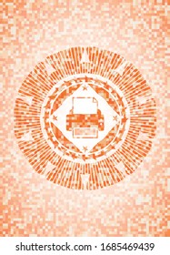 printer icon inside abstract orange mosaic emblem