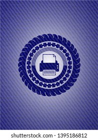 printer icon inside badge with jean texture