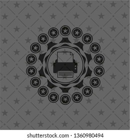 printer icon inside black emblem