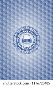 printer icon inside blue hexagon emblem.