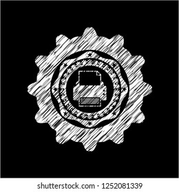 printer icon inside chalkboard emblem