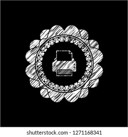 printer icon inside chalkboard emblem on black board
