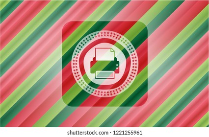 printer icon inside christmas colors style emblem.