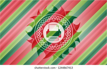 printer icon inside christmas colors emblem.