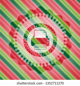 printer icon inside christmas colors badge.