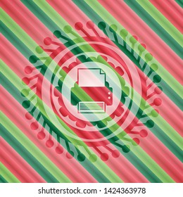 printer icon inside christmas colors style emblem.