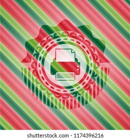 printer icon inside christmas emblem background.