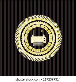 printer icon inside gold badge or emblem