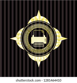printer icon inside gold badge