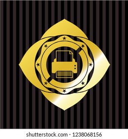 printer icon inside gold emblem or badge