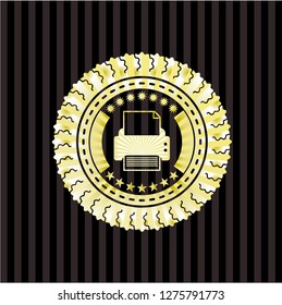 printer icon inside gold shiny badge