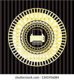 printer icon inside gold shiny badge