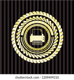 printer icon inside golden emblem or badge