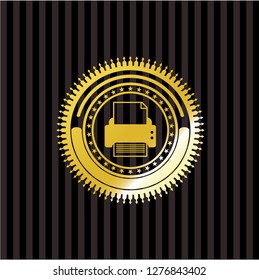 printer icon inside golden emblem or badge