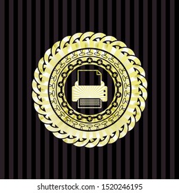 printer icon inside golden emblem