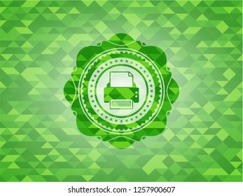 printer icon inside green emblem with mosaic ecological style background